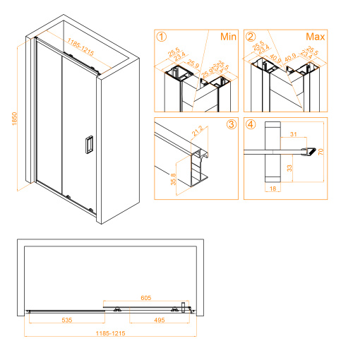 Душевая дверь RGW Classic 32091412-14 120х185 стекло прозрачное профиль черный - фото 5