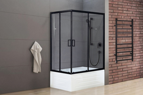 Душевой уголок Royal Bath BP RB8100BP-T-BL-R 100х80 стекло прозрачное профиль черный с поддоном