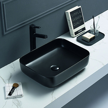 Раковина керамическая Art&Max AM-78109-MB 50х39 накладная цвет черный матовый