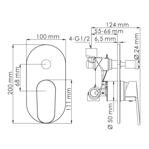 Смеситель для ванны и душа WasserKRAFT Donau 5300 5361 встраиваемый хром - фото 4