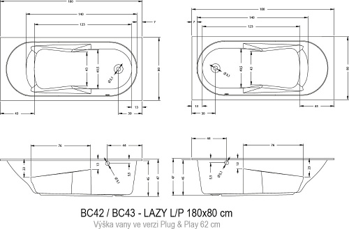 Ванна акриловая Riho LAZY B083001005 180х80 пристенная прямоугольная - фото 2