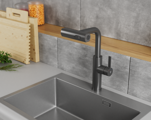 Смеситель для кухни Tinos TI3732-18Grey на раковину/столешницу графит - фото 3