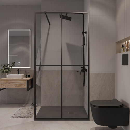 Душевая перегородка Niagara Nova NG-686-12BLACK 120х195 стекло прозрачное с рисунком профиль черный матовый - фото 4
