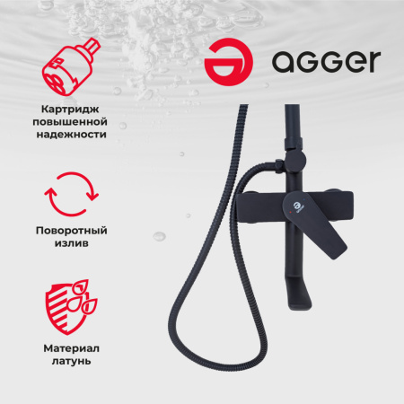 Душевая стойка Agger Brilliant A0394444 настенная цвет черный