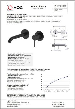 Смеситель для раковины AQG Urban 01URB160NG встраиваемый в стену черный