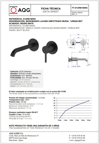 Смеситель AQG Urban 01URB160NG встраиваемый в стену черный матовый - фото 2