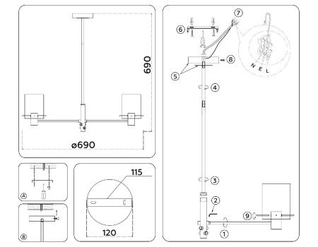 Люстра на штанге Ambrella Light Modern (Модерн) LH57041