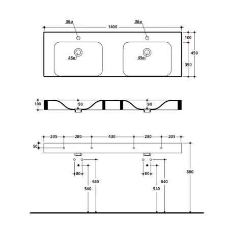Раковина из сантехнического фарфора Kerasan Cento 353601*1 140х45 подвесная цвет белый 1 отверстие под смеситель