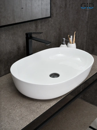 Раковина керамическая Gid Lago 51204 60х40 накладная цвет белый без отверстий под смеситель