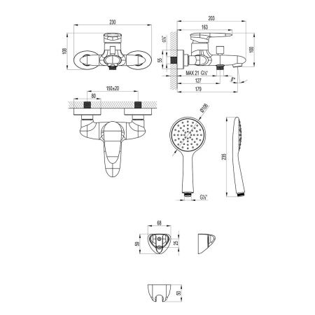 Смеситель для ванны LeMark Status LM4402C настенный хром