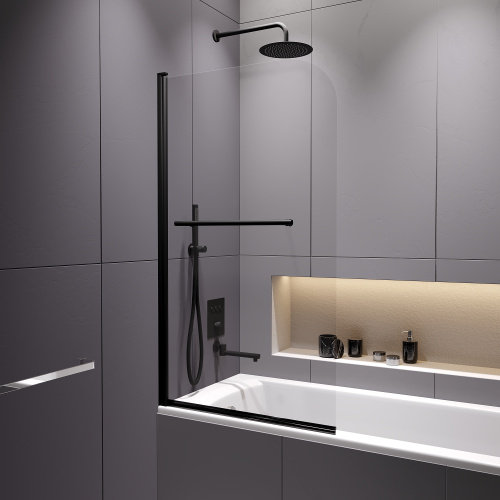 Душевая шторка на ванну RGW Screens 411111408-14 80х140 стекло прозрачное профиль черный ориентация универсальная - фото 2