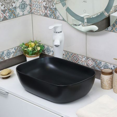 Раковина мебельная из сантехнического фаянса Melana 320328MB-805 50х30 накладная цвет черный