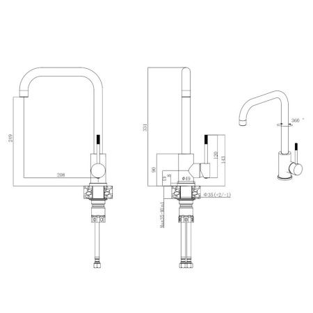 Смеситель для кухни Voda Kitchen K57B на мойку черный