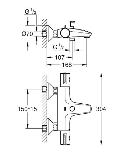 Смеситель Grohe Grohtherm 34567000 настенный хром с термостатом - фото 4