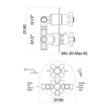 Смеситель для ванны и душа Webert Ottocento OT970902010 настенный золото с термостатом