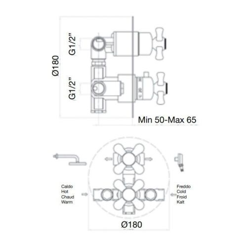 Смеситель для ванны и душа Webert Ottocento OT970902010 настенный золото с термостатом - фото 3