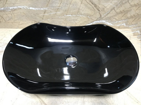 Раковина из санфаянса CeramaLux 9175AB 66х42 накладная цвет черный глянцевый