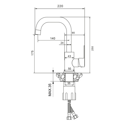 Смеситель WesnaArt Eko EKO05-250Black на раковину черный - фото 2