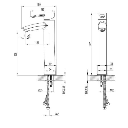 Смеситель для раковины LeMark Atlantiss LM3209C на столешницу хром