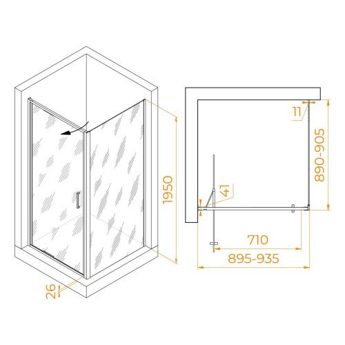 Душевой уголок RGW Stilvoll 703213599-11 90х90 стекло прозрачное профиль хром без поддона - фото 5