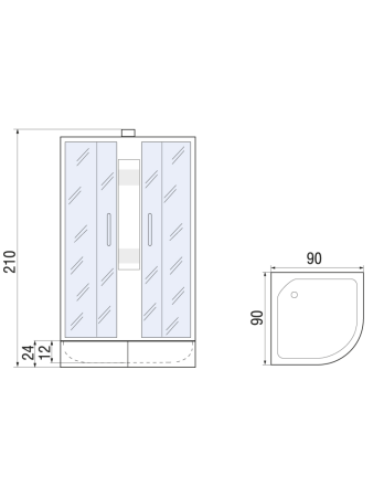 Душевая кабина River REIN 10000002413 90х90 четверть круга без крыши ориентация универсальная