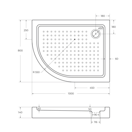 Душевой поддон Cezares TRAY-A-RH-100/80-550-15-W-R 100х80 акрил белый - фото 2