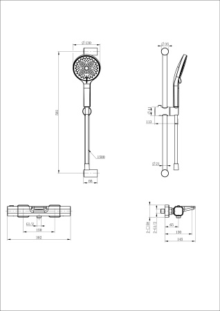 Душевой гарнитур со смесителем Wonzon & Woghand WW-C2017-A-BGG настенный графит