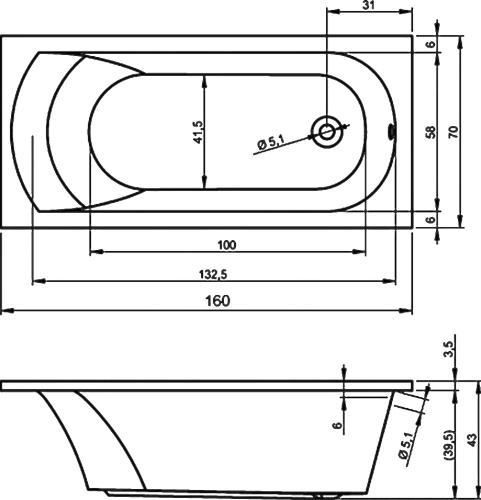 Ванна акриловая Riho MIAMI B059001005 160х70 пристенная прямоугольная - фото 2