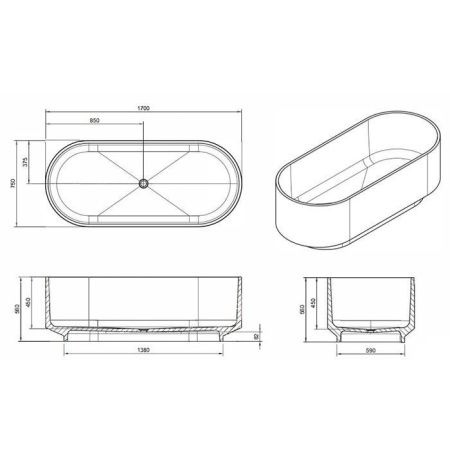 Ванна из полимерного материала Knief Solid Surface 70003090 170х75 встраиваемая прямоугольная