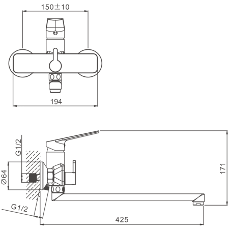 Смеситель для ванны и душа BELZ B22533-7 настенный черный