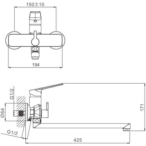 Смеситель для ванны и душа Belz B533 B22533-7 настенный черный - фото 2