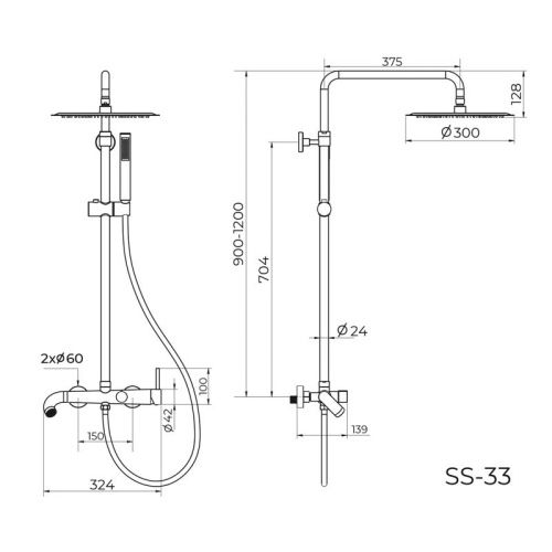 Душевая стойка Knotlor SS-33/GM настенная цвет вороненая сталь - фото 3