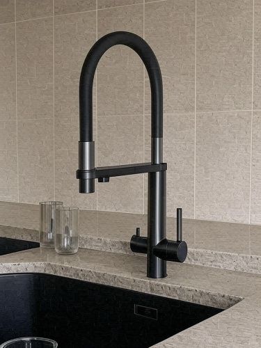 Смеситель для кухни Knotlor Infinity SS-15/GM на мойку вороненая сталь - фото 4