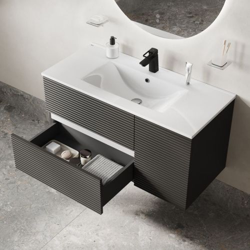 Тумба с раковиной IDDIS Bild BIL10G0i95K 100х45х50 подвесная цвет темно-серый - фото 4