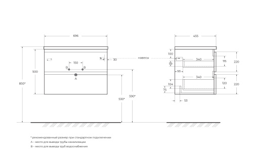 Тумба под раковину BelBagno Albano ALBANO-700-2C-SO-RNG 70x45x50 - фото 2