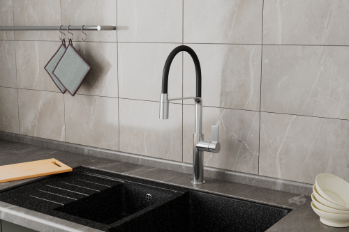 Смеситель для кухни Rush MS9035-35Black на мойку хром - фото 3