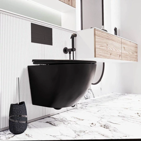 Унитаз подвесной Veconi Moro VMO-48TB черный с сиденьем микролифт безободковый смыв торнадо