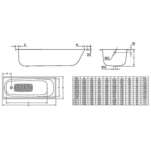Ванна стальная BLB Europa B30E22001 130х70 пристенная прямоугольная без ножек - фото 3