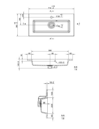 Раковина керамическая Uperwood Aurora RAurora70wg 70х40 полувстраиваемая цвет белый