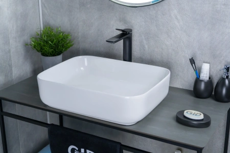 Раковина керамическая Gid Geométrico 51197 50х40 накладная цвет белый без отверстий под смеситель