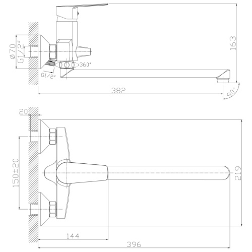 Смеситель для ванны Rossinka S S35-33 настенный хром - фото 2