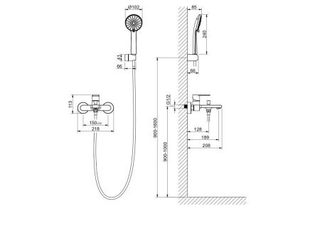 Смеситель для ванны Aquatek ЛИРА AQ1449MB настенный черный