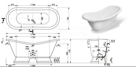 Ванна из литьевго мрамора Эстет Бостон ФР-00001046 180х75 отдельностоящая овальная