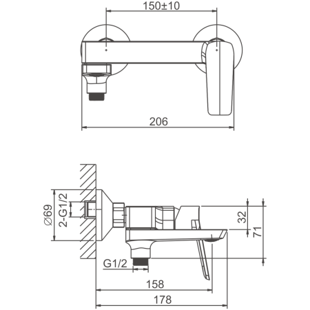 Смеситель для ванны и душа BELZ B60715 настенный хром