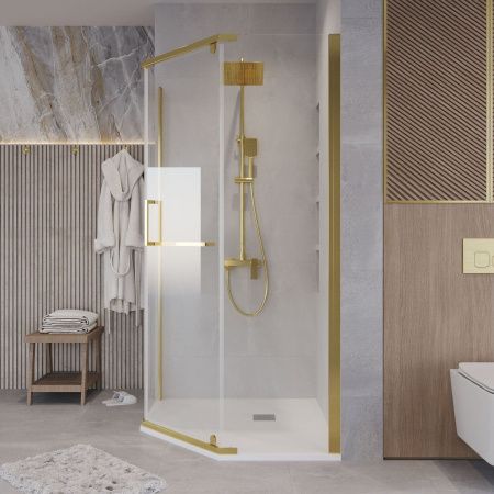 Душевой уголок Grossman Pragma 302.K33.03.1010.32.00 100х100 стекло прозрачное профиль золото без поддона