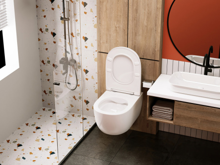 Унитаз подвесной Abber Bequem AC1104 белый с сиденьем микролифт безободковый каскадный смыв