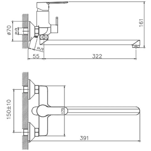 Cмеситель для ванны и душа Haiba HB22557-8 настенный белый/хром - фото 2 Cмеситель для ванны и душа Haiba HB22557-8 настенный белый/хром - фото 2