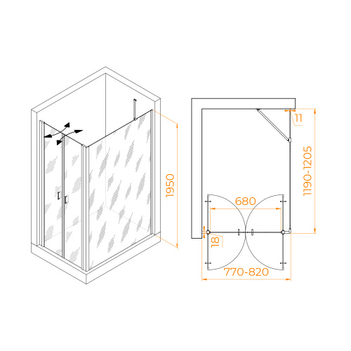 Душевой уголок RGW Passage 060814482-14 80х120 стекло прозрачное профиль черный без поддона - фото 2