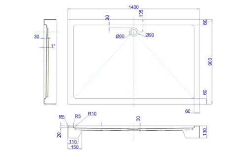 Душевой поддон Royal Bath HP RB9140HP 140х90 акрил белый с ножками - фото 2