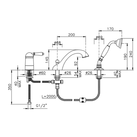 Смеситель Nicolazzi Petit Mont Blanc 3414CR76 на борт ванны хром